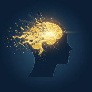 Ilustração da libertação do pensamento mágico no TOC através da terapia cognitivo-comportamental (TCC) quebrando correntes 